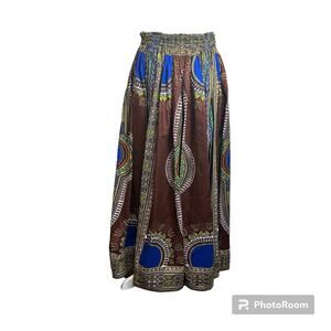 Rainbow Maxi‎ Skirt Women’s One Size Bohemian Lagenlook Multicolored Cotton
